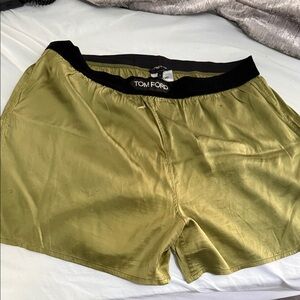Tom Ford Olive Green Satin Boxer Shorts with Black Waistband